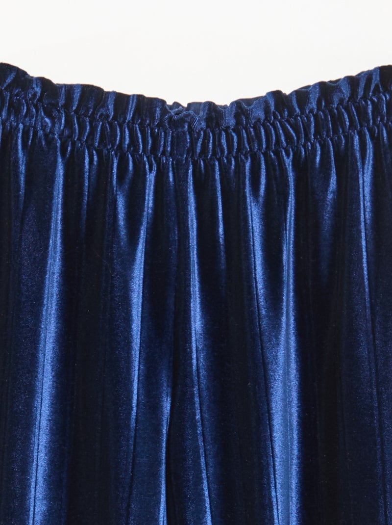 Pantalon large wide leg en maille velvet côtelé Bleu - Kiabi