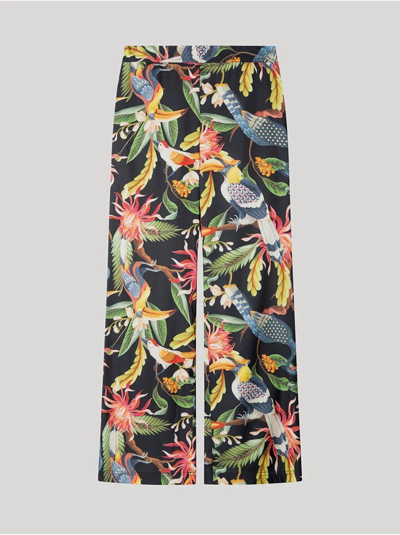 Pantalón largo con estampado tropical en tejido de satén Multicolor - Kiabi