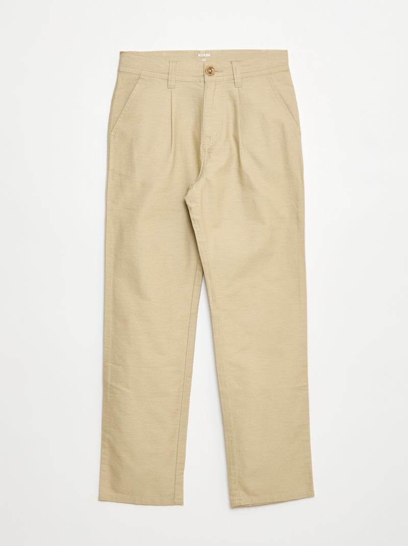 Pantalon léger effet lin en oxford Beige - Kiabi