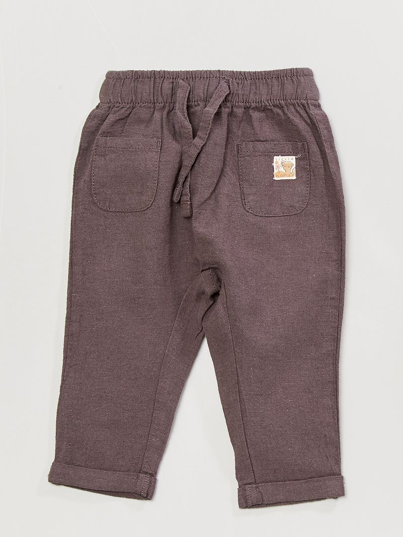 Pantalon léger en lin et coton GRIS - Kiabi