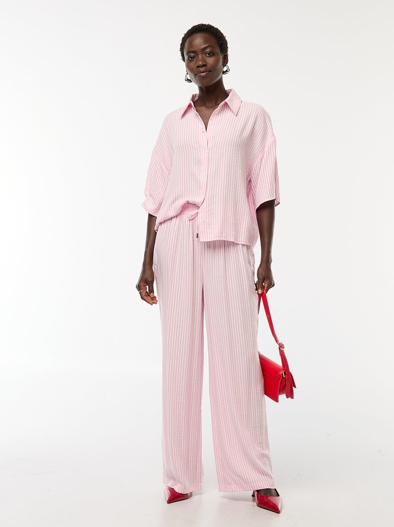 Pantalon léger et rayé coupe large Rose - Kiabi