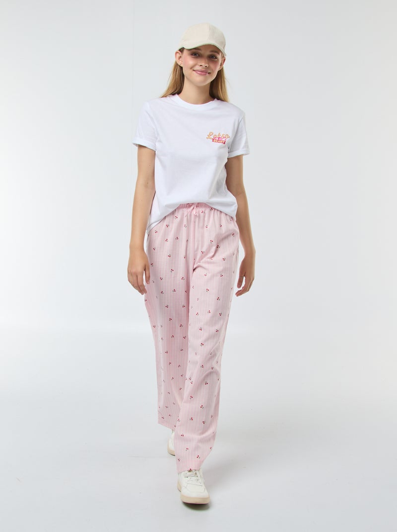 Pantalon léger rayé imprimé 'cerises' Rose - Kiabi