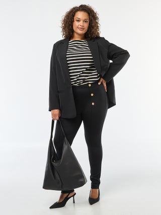 Pantalon legging uni taille haute avec boutons dorés