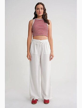 Pantalon long à taille élastique et jambe droite pour femme mixray