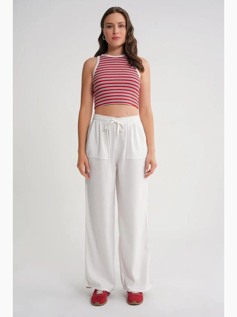 Pantalon long à taille élastique et jambe droite pour femme mixray Blanc cassé - Kiabi