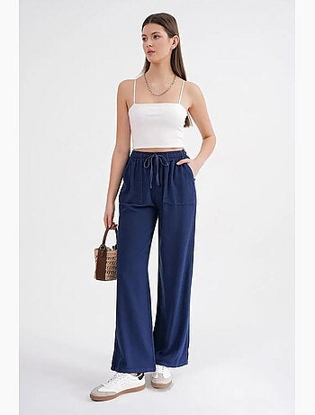 Pantalon long à taille élastique et jambe droite pour femme mixray