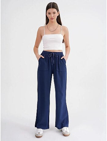 Pantalon long à taille élastique et jambe droite pour femme mixray