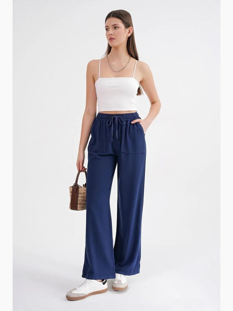 Pantalon long à taille élastique et jambe droite pour femme mixray Bleu marine - Kiabi