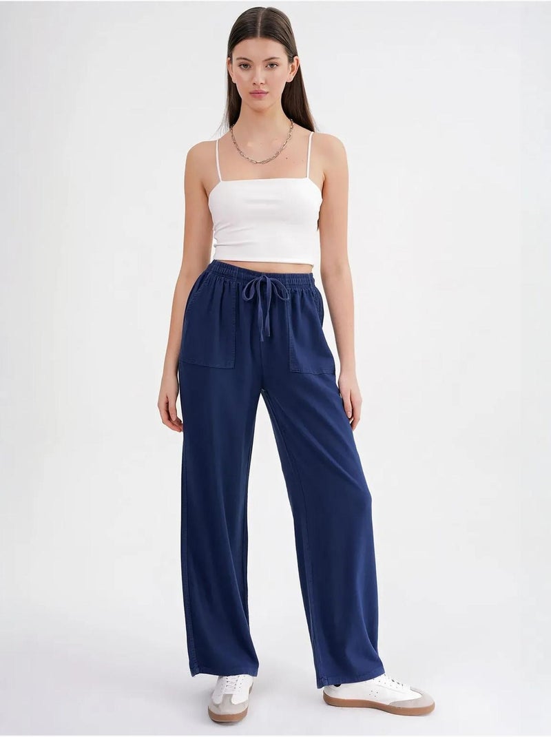 Pantalon long à taille élastique et jambe droite pour femme mixray Bleu marine - Kiabi