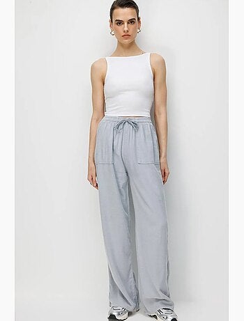 Pantalon long à taille élastique et jambe droite pour femme mixray