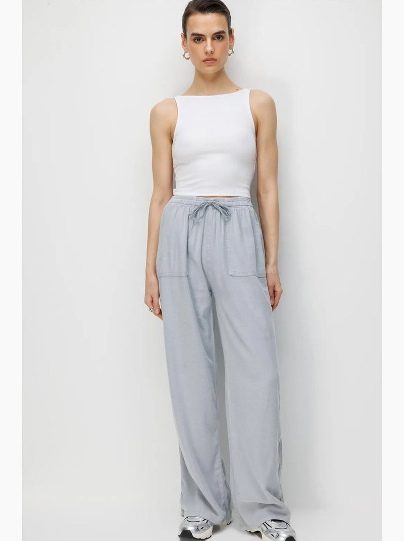 Pantalon long à taille élastique et jambe droite pour femme mixray Gris clair - Kiabi