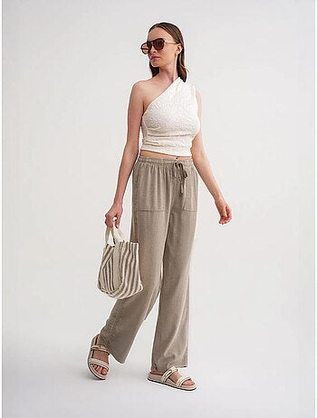 Pantalon long à taille élastique et jambe droite pour femme mixray