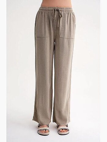Pantalon long à taille élastique et jambe droite pour femme mixray