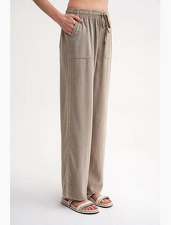 Pantalon long à taille élastique et jambe droite pour femme mixray