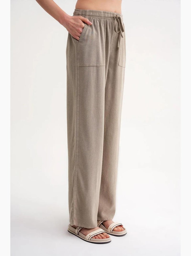 Pantalon long à taille élastique et jambe droite pour femme mixray Kaki - Kiabi