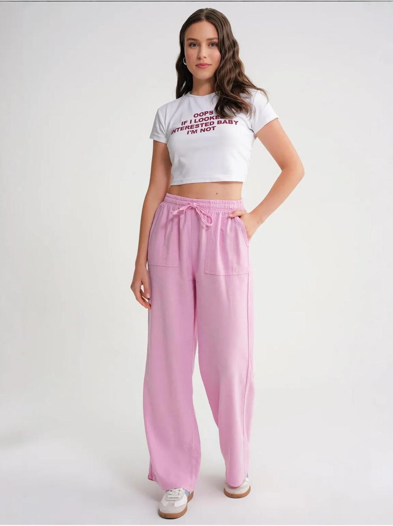 Pantalon long à taille élastique et jambe droite pour femme mixray Rose - Kiabi