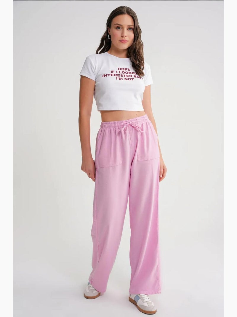 Pantalon long à taille élastique et jambe droite pour femme mixray Rose - Kiabi