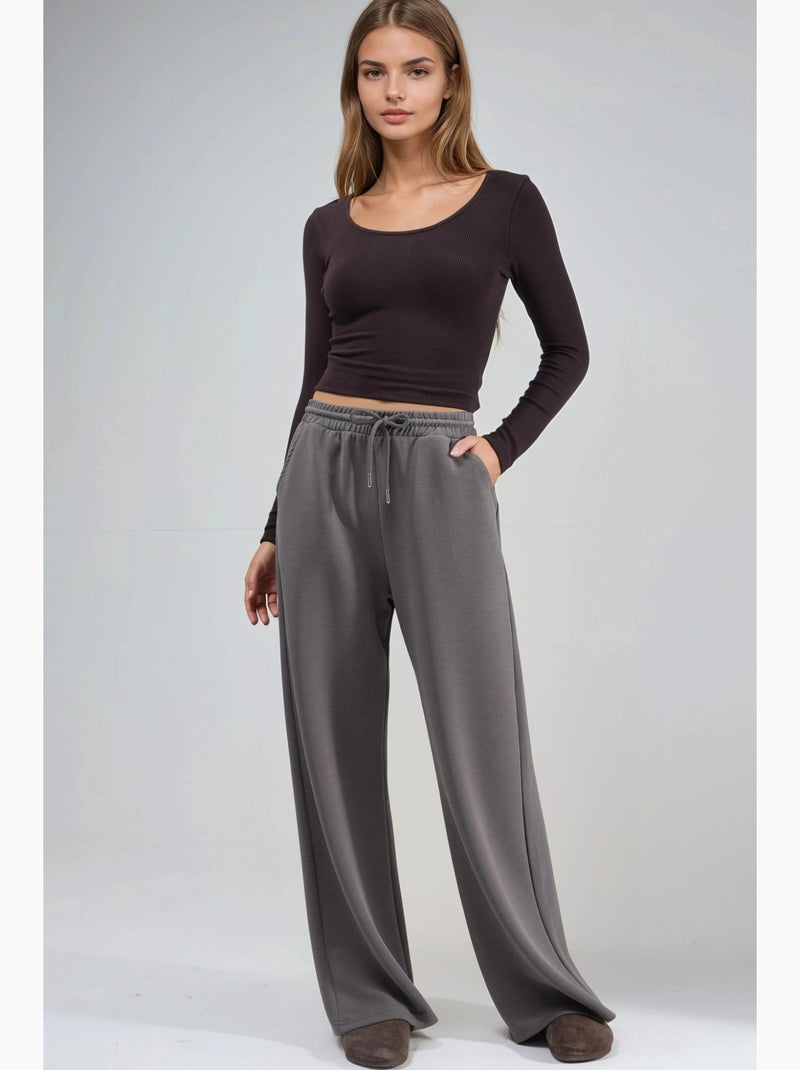 Pantalon long côtelé à taille élastiquée avec cordon de serrage busem Gris foncé - Kiabi