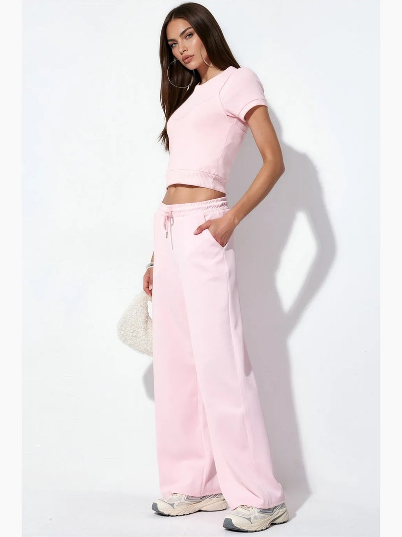 Pantalon long côtelé à taille élastiquée avec cordon de serrage busem Rose dragée - Kiabi