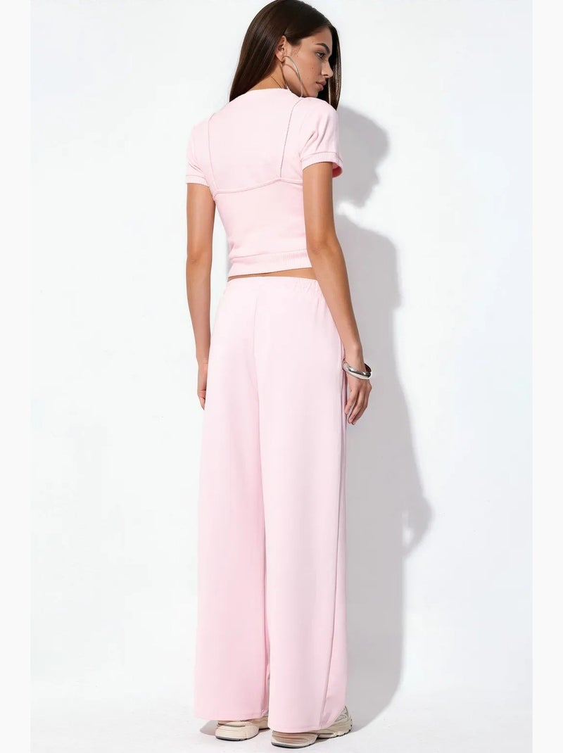 Pantalon long côtelé à taille élastiquée avec cordon de serrage busem Rose dragée - Kiabi