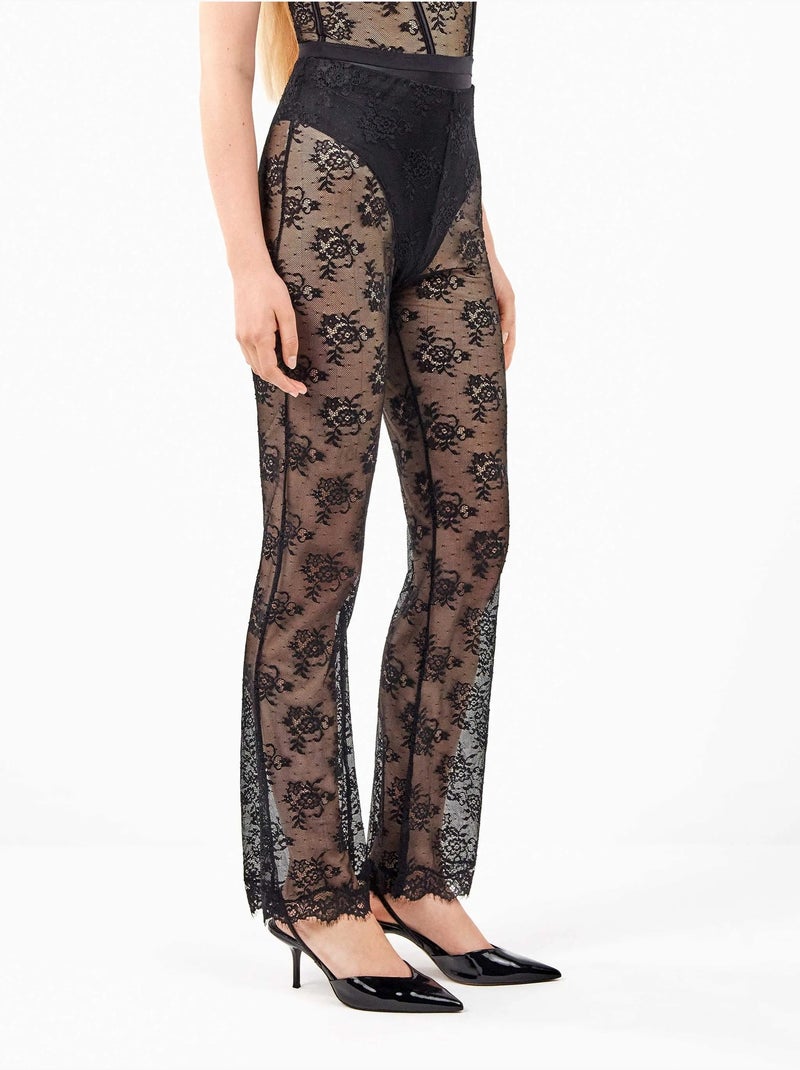 Pantalon long élastique en dentelle florale transparente et délicate Noir - Kiabi