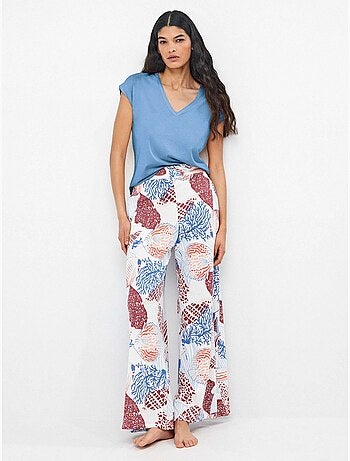 Pantalon long fluide imprimé inspiration fond marin