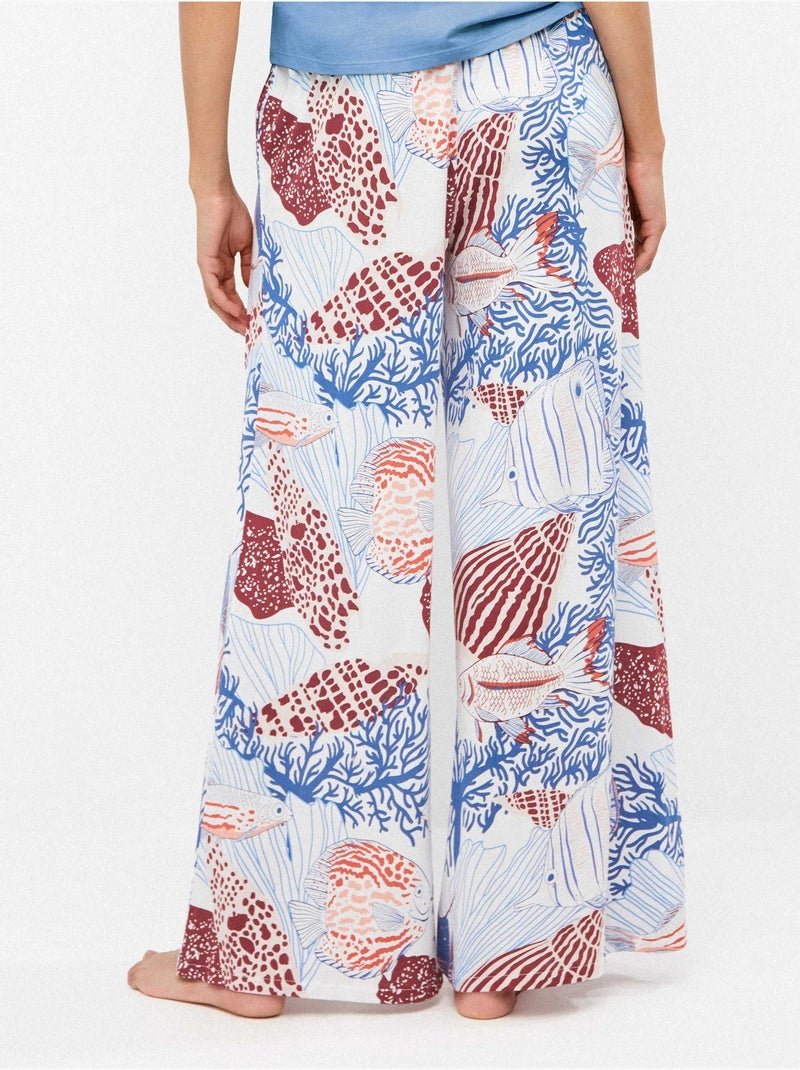 Pantalon long fluide imprimé inspiration fond marin Multicolore - Kiabi