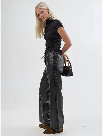 Pantalon long taille haute en similicuir avec cordon de serrage busem