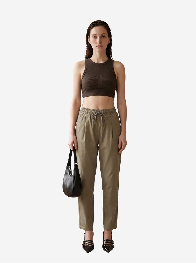 Pantalon longueur cheville avec cordon de serrage et poche my fashion Kaki - Kiabi