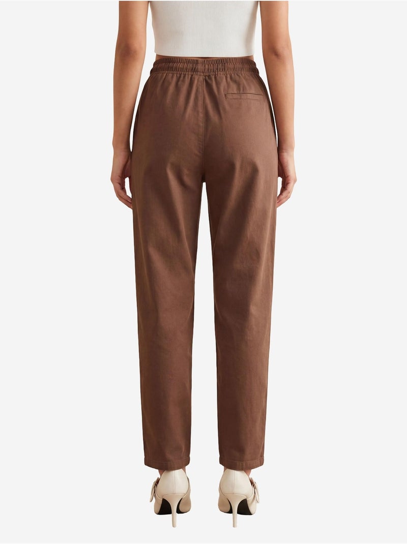 Pantalon longueur cheville avec cordon de serrage et poche my fashion Marron chocolat - Kiabi