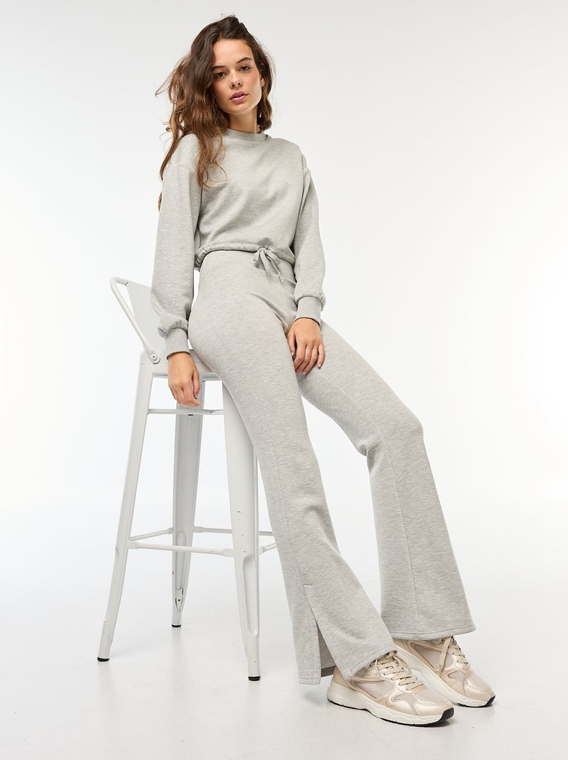 Pantalon maille lourde et douce coupe bootcut Gris - Kiabi