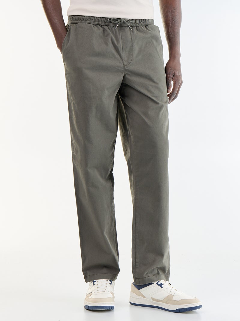 Pantalon matière effet peau de pêche Kaki - Kiabi