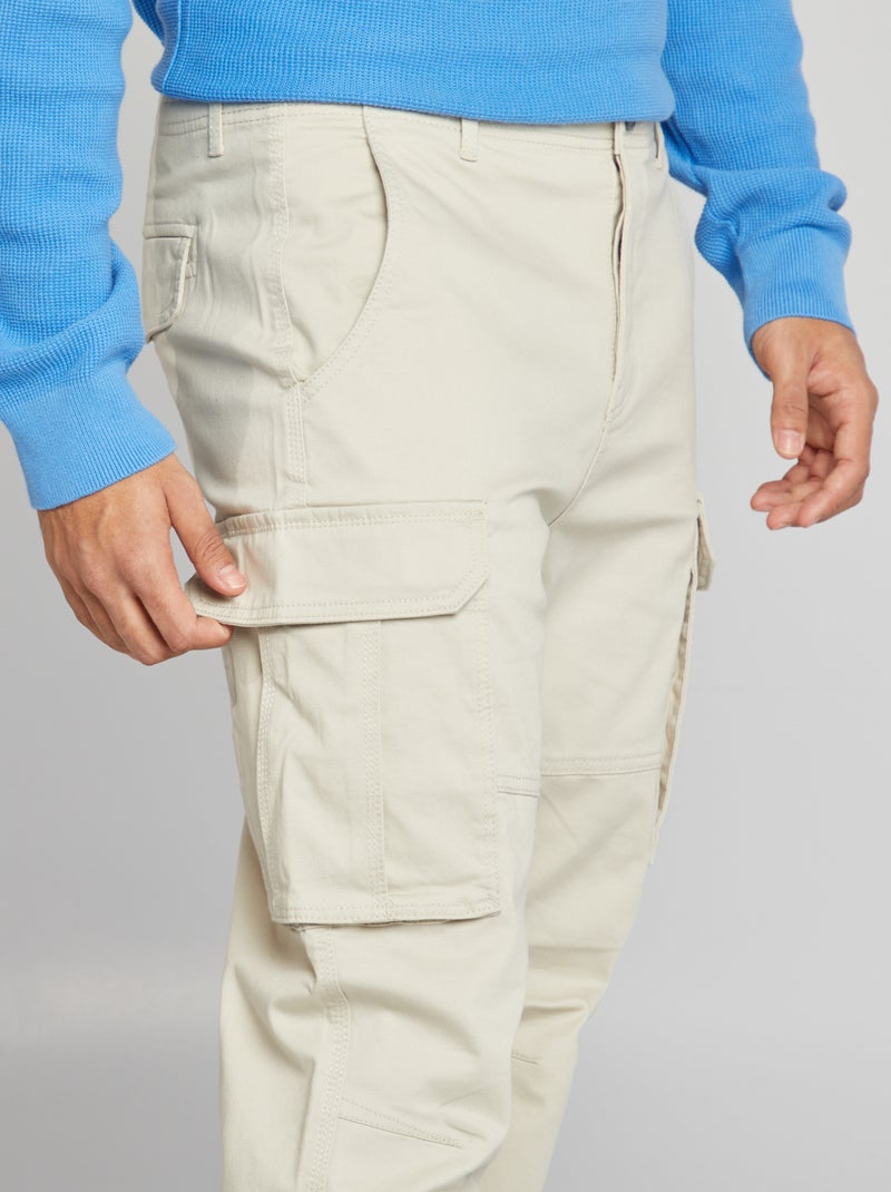 Pantalon multi-poches en dobby Beige - Kiabi