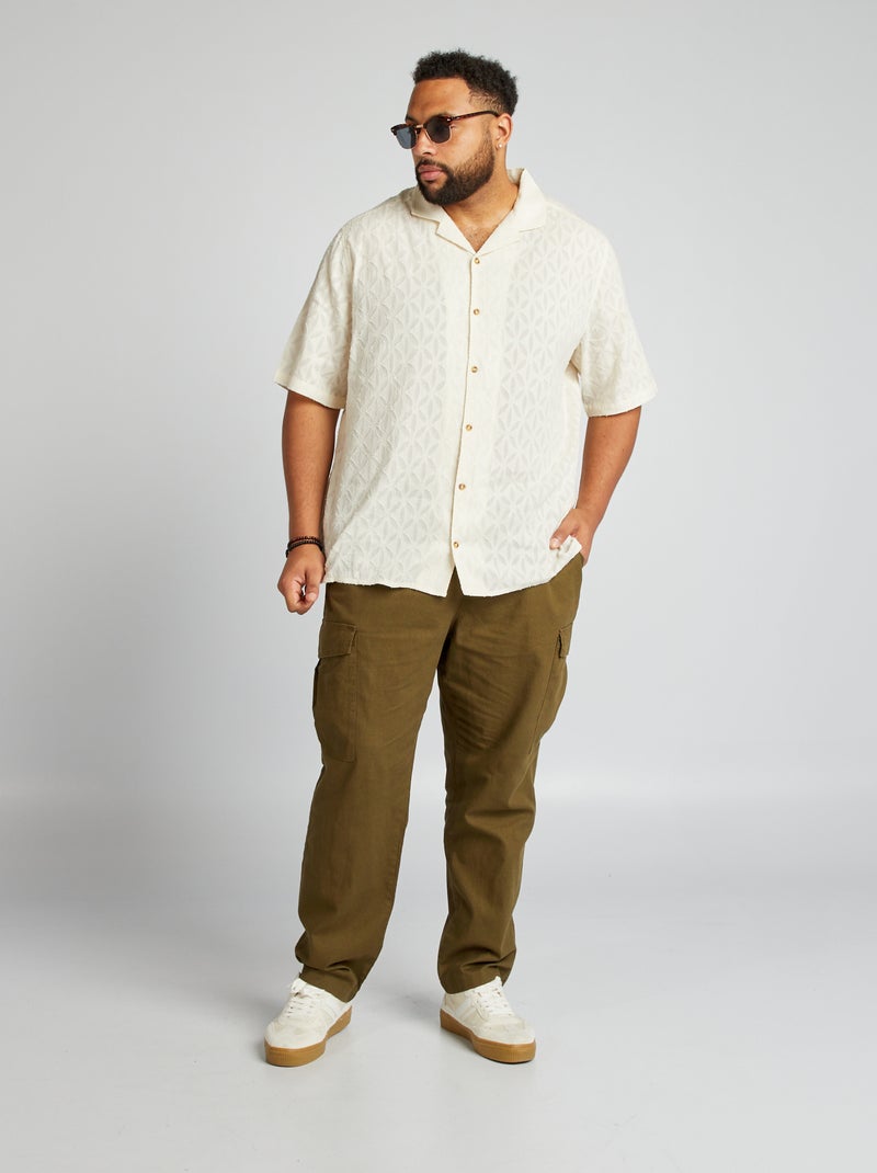 Pantalon multipoche en lin mélangé Kaki - Kiabi