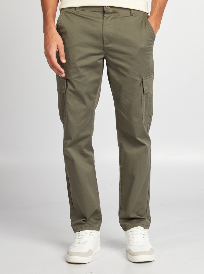 Pantalon multipoches coupe droite Kaki - Kiabi