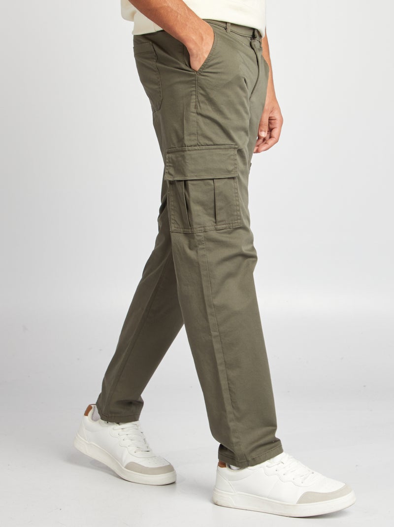 Pantalon multipoches coupe droite Kaki - Kiabi