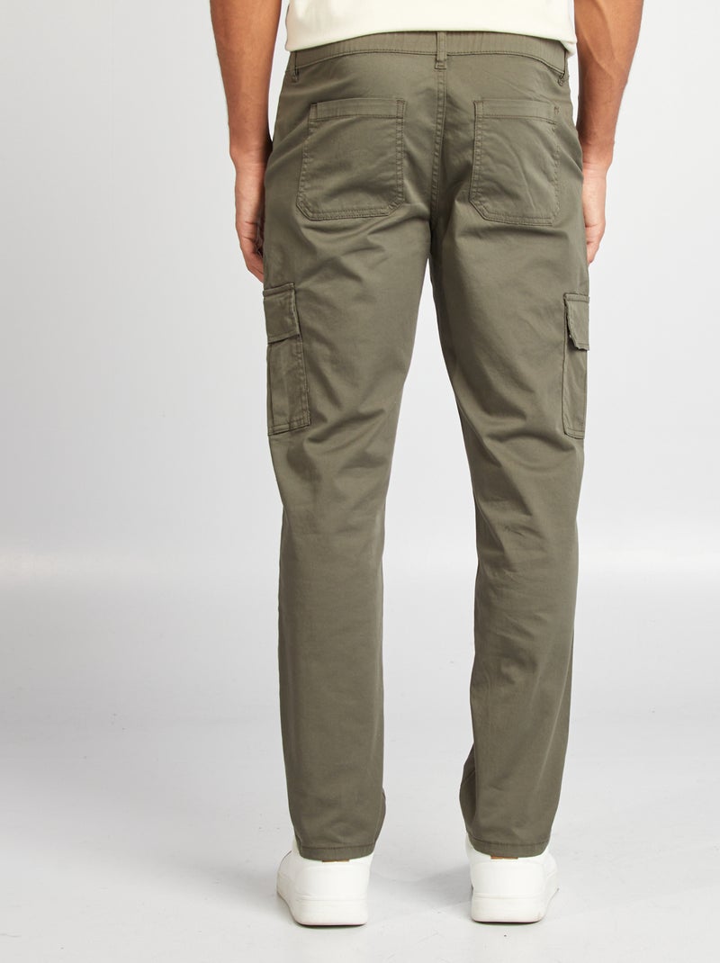 Pantalon multipoches coupe droite Kaki - Kiabi
