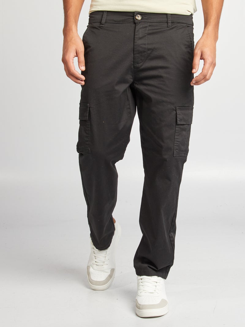 Pantalon multipoches coupe droite noir - Kiabi