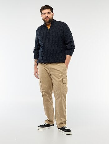 Pantalon multipoches uni avec passant pour ceinture