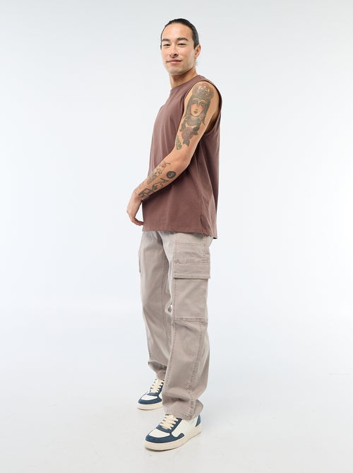 Pantalon multipoches uni coupe droite / Regular Fit - Kiabi