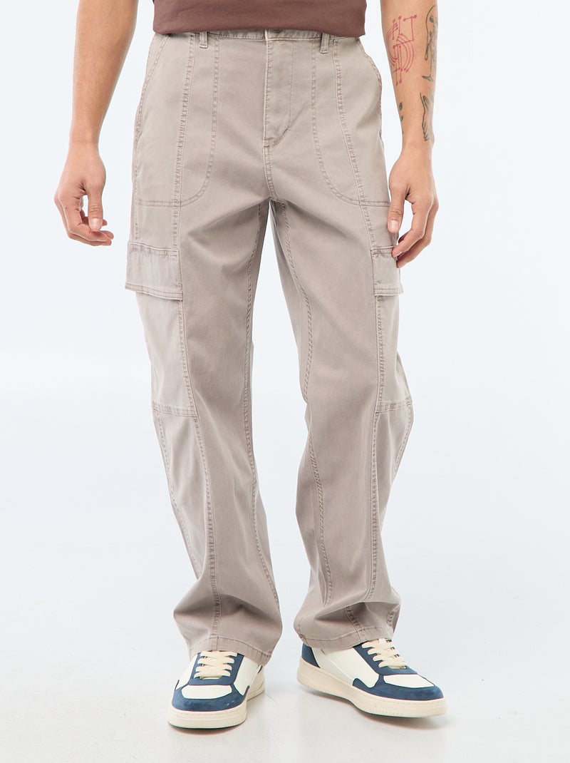 Pantalon multipoches uni coupe droite / Regular Fit Gris - Kiabi