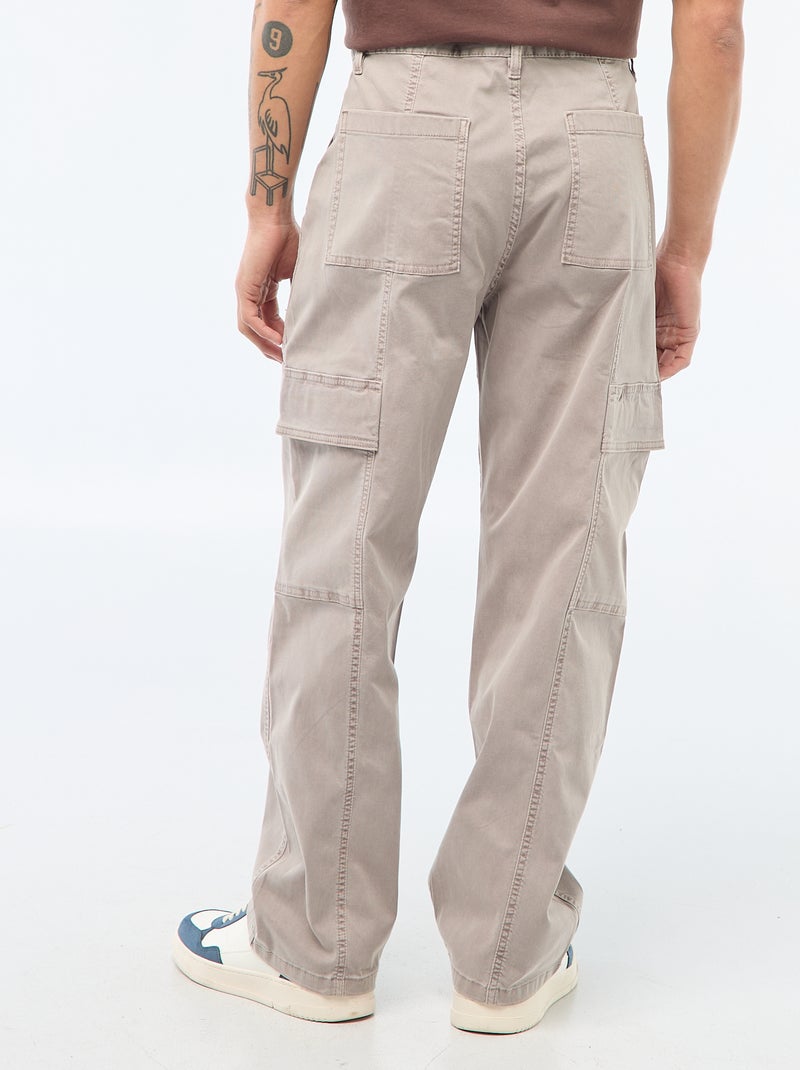 Pantalon multipoches uni coupe droite / Regular Fit Gris - Kiabi