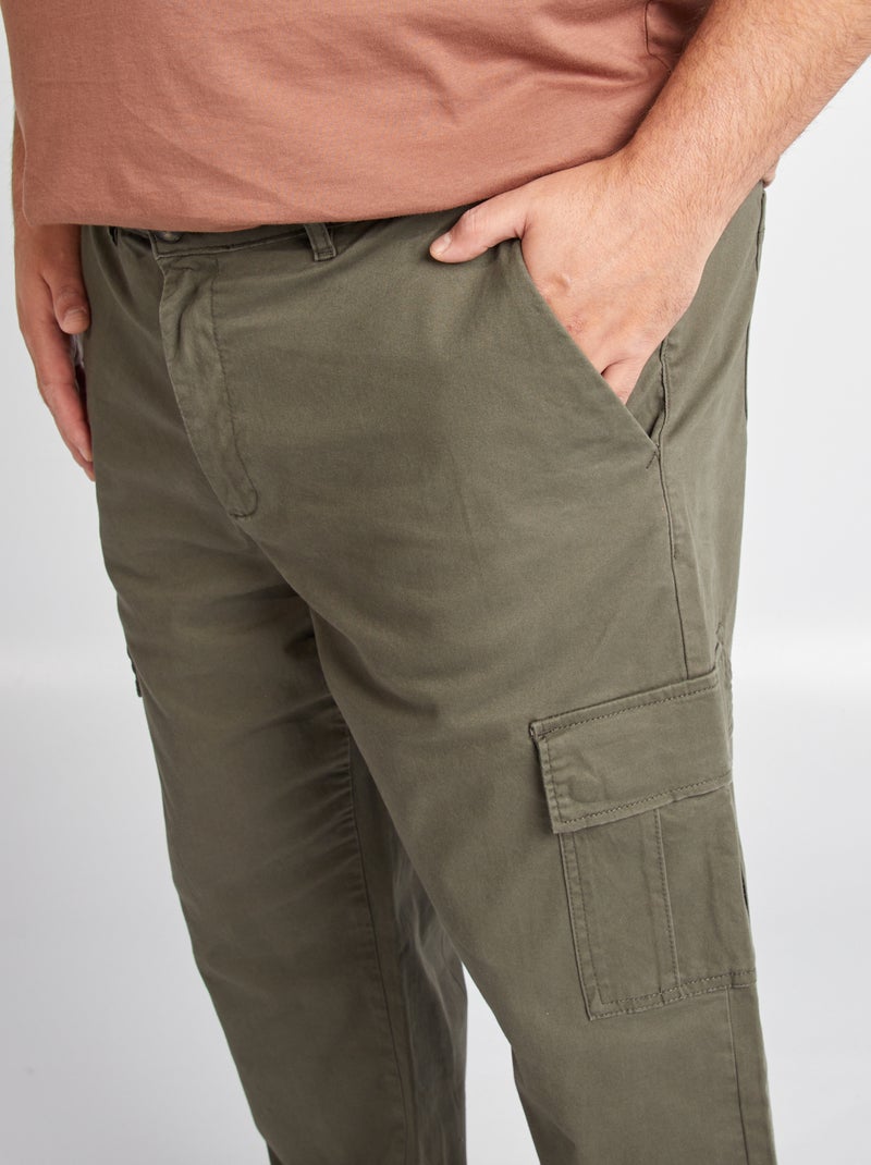 Pantalon multipoches uni Kaki - Kiabi