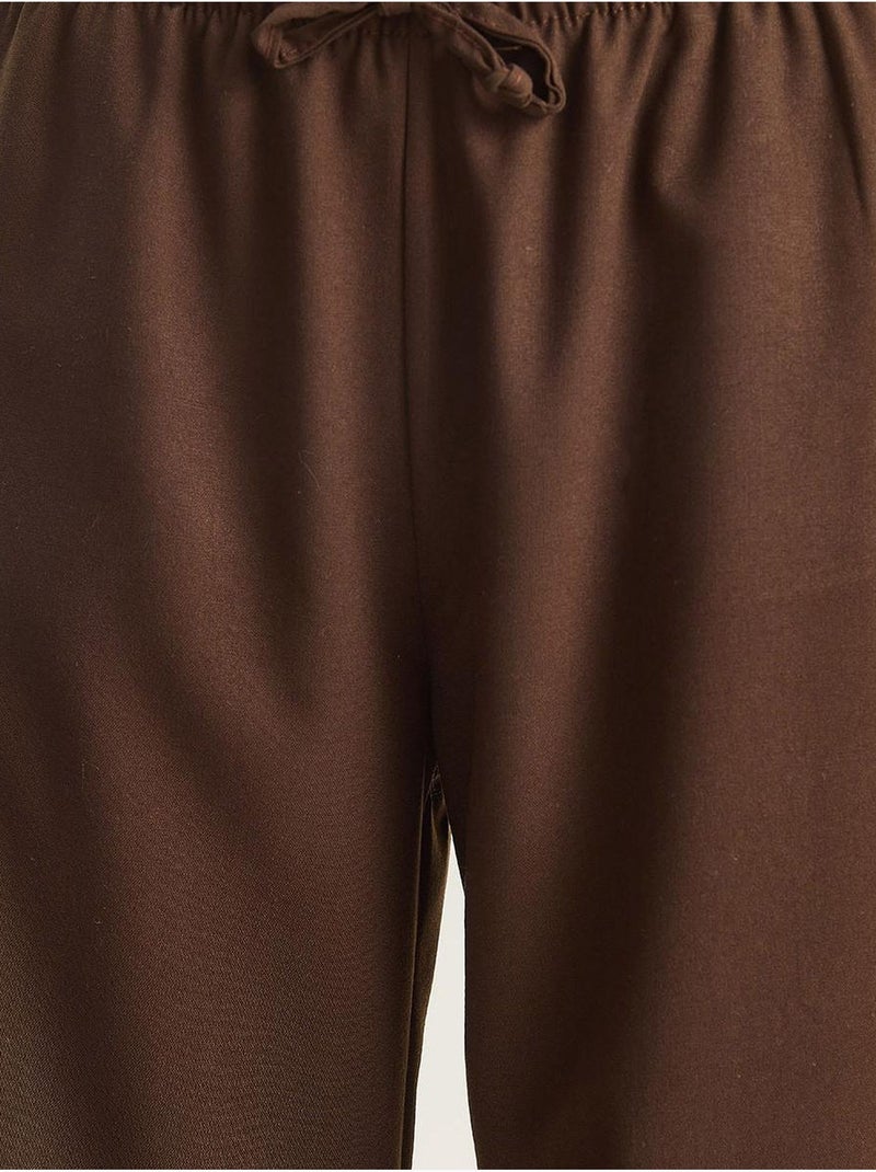 Pantalon palazzo à jambes larges et fermeture à nouer lucci Marron foncé - Kiabi