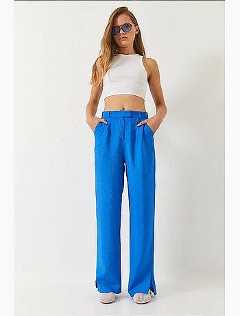 Pantalon palazzo à jambes larges et poches fendues lucci