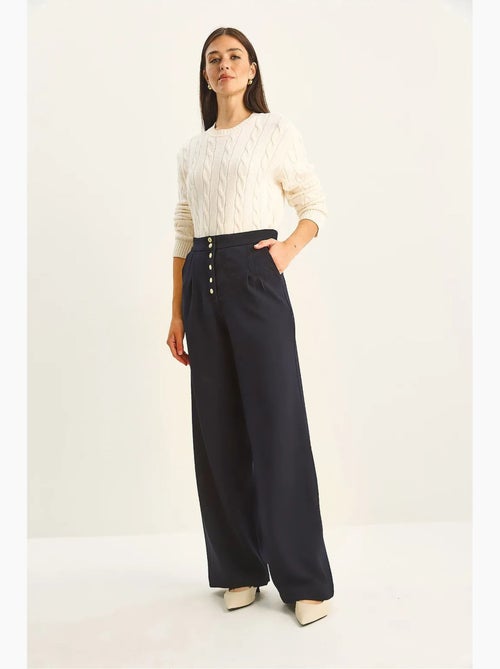 Pantalon palazzo en denim taille haute et jambes larges lucci - Kiabi Pantalon palazzo en denim taille haute et jambes larges lucci - Kiabi
