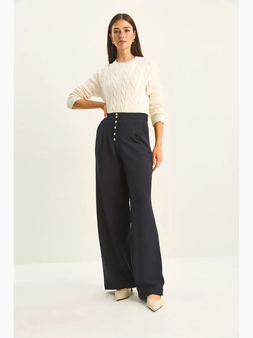 Pantalon palazzo en denim taille haute et jambes larges lucci - Kiabi Pantalon palazzo en denim taille haute et jambes larges lucci - Kiabi