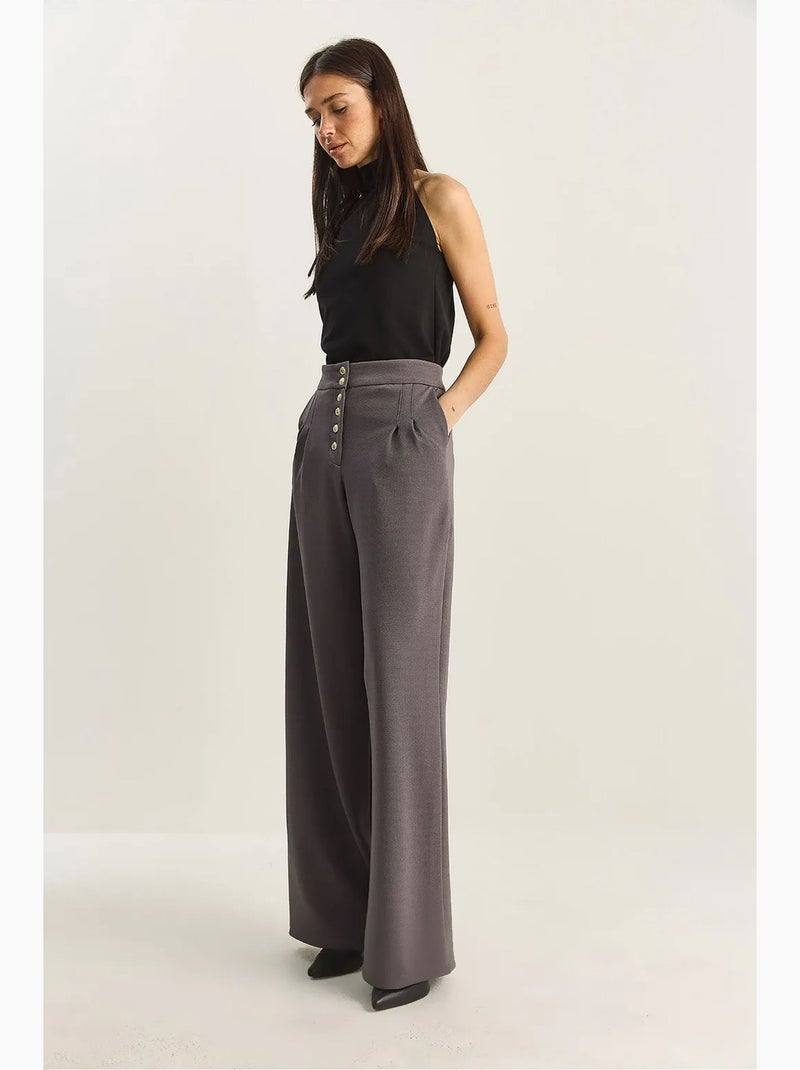 Pantalon palazzo en denim taille haute et jambes larges lucci Gris - Kiabi
