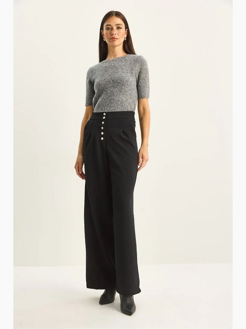 Pantalon palazzo en denim taille haute et jambes larges lucci Noir - Kiabi