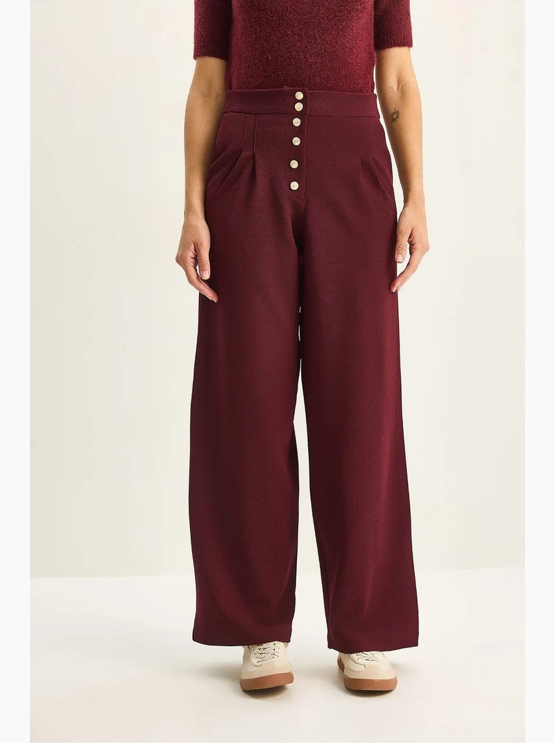 Pantalon palazzo en denim taille haute et jambes larges lucci Rouge bordeaux - Kiabi